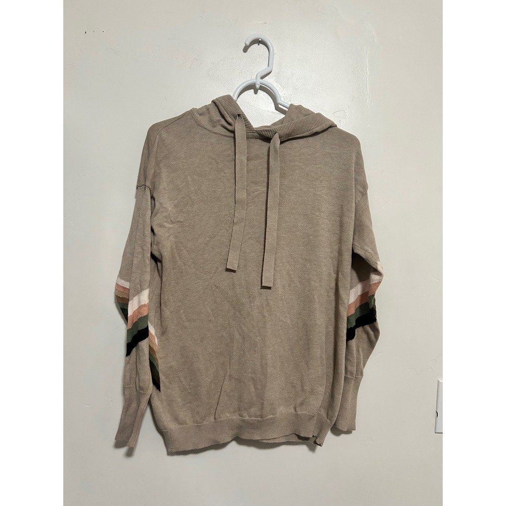 WISPR Womens Silk Blend Knit‎ Hoodie Beige Chevron Stripe Pullover XS